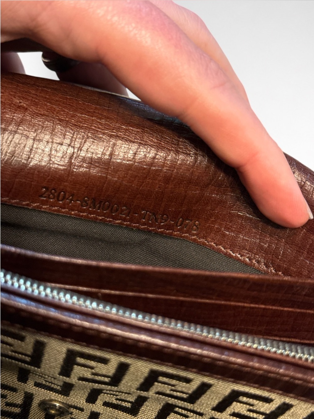 FENDI Zucca Canvas Chain Wallet Crossbody Brown FF Logo Leather Gold Hardware - Picture 15 of 16